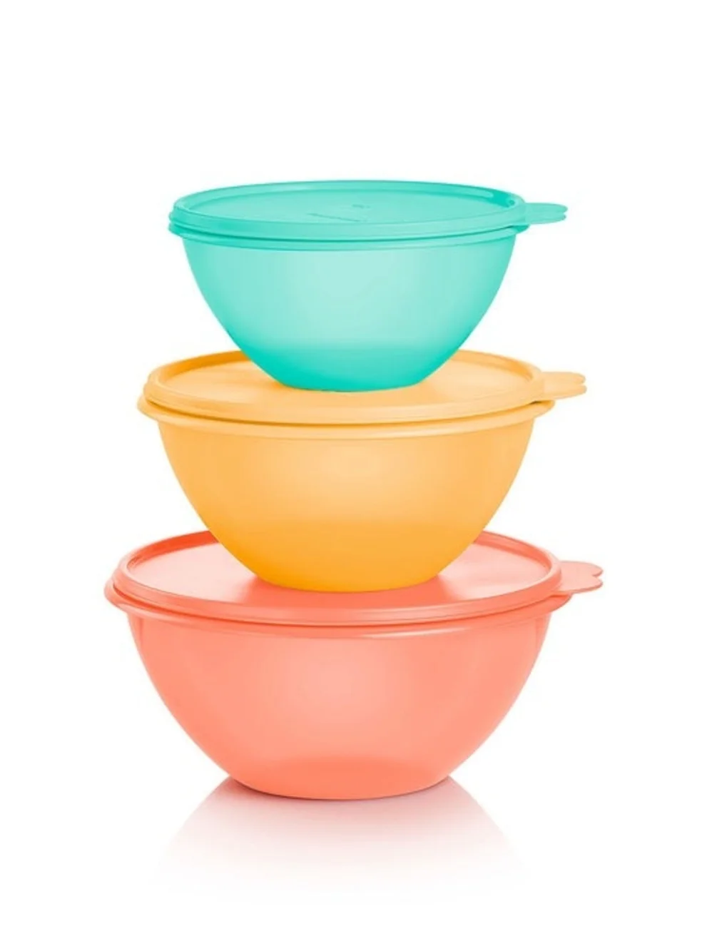 Set of 3 Round Plastic Mixing Bowls with Lids - Teal, Yellow, Coral